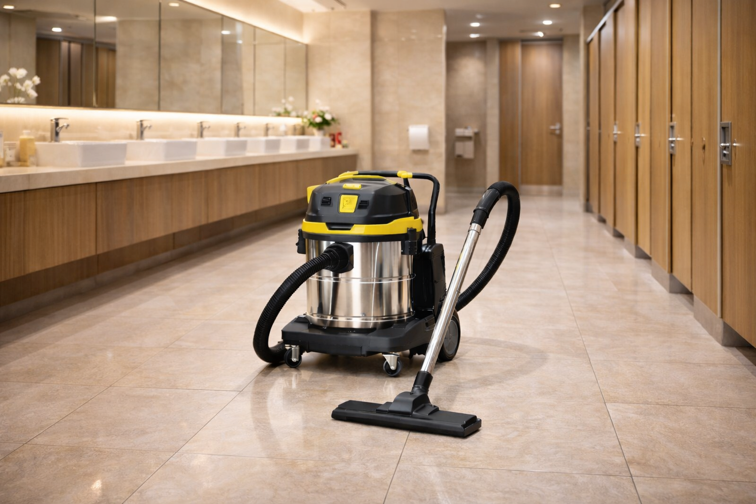Commercial Wet and Dry Vacuum Cleaner for Restrooms and Public Washrooms