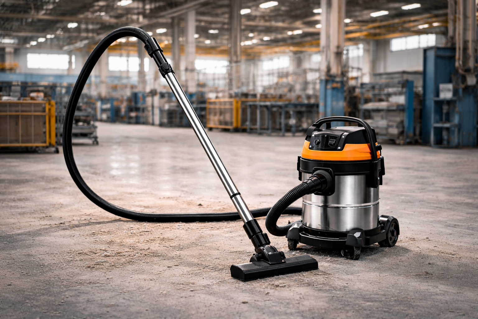 Stainless Steel Industrial Vacuum Cleaner – Dual Function Wet & Dry Canister for Manufacturing & Garage Use
