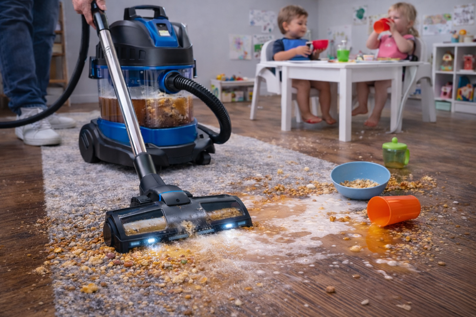 Hygienic Wet Dry Vacuum Cleaner for Kitchen and Dining Floor Spill Control