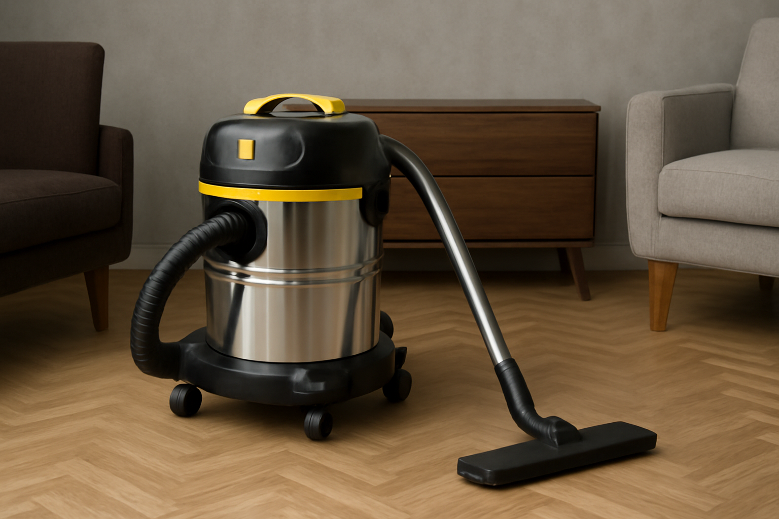 Stainless Steel Yellow and Black Wet-Dry Vacuum Cleaner – Ideal for Home and Living Room Cleaning