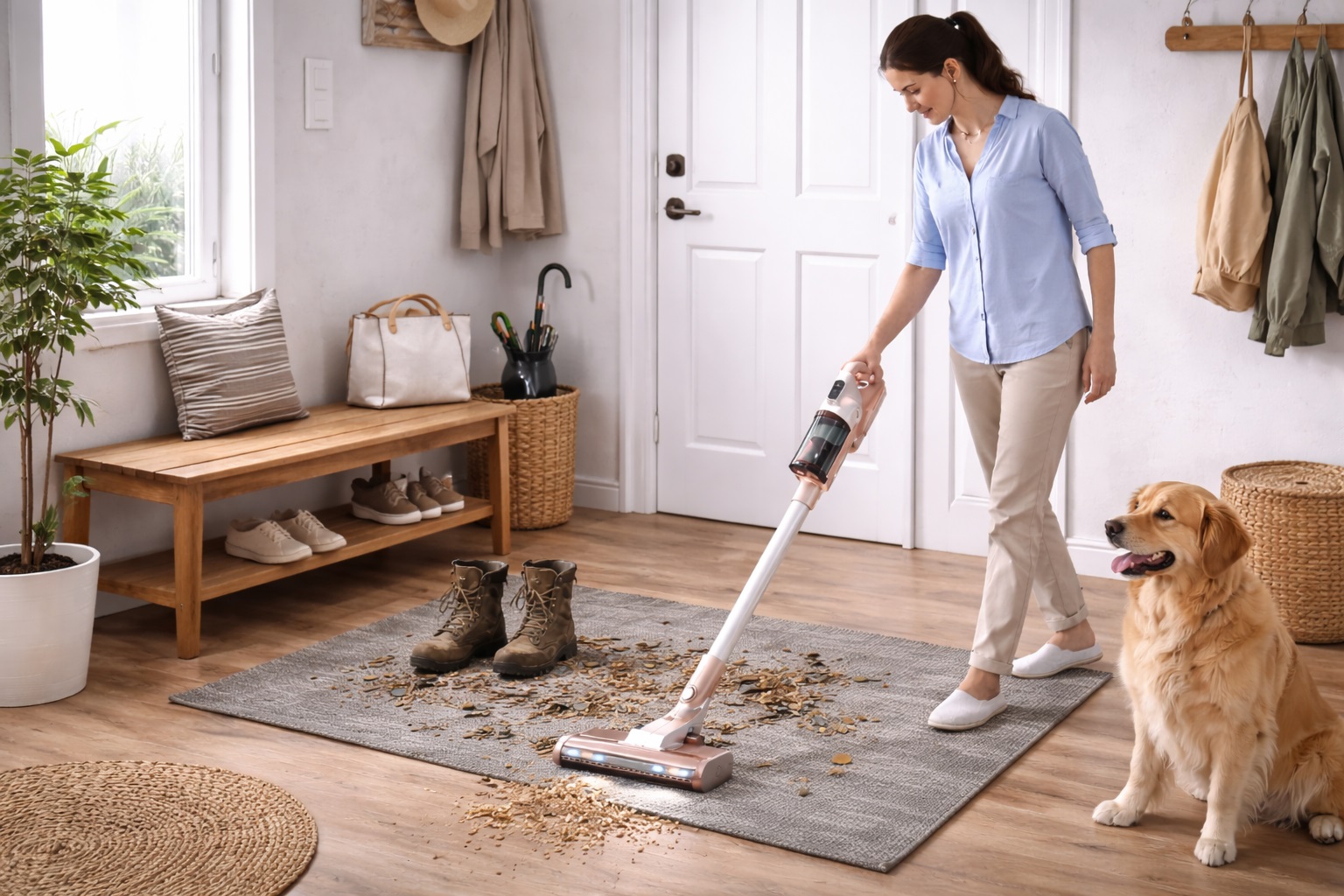 High-Suction Cordless Vacuum for Entryways – Rug & Debris Cleaning with LED Brush