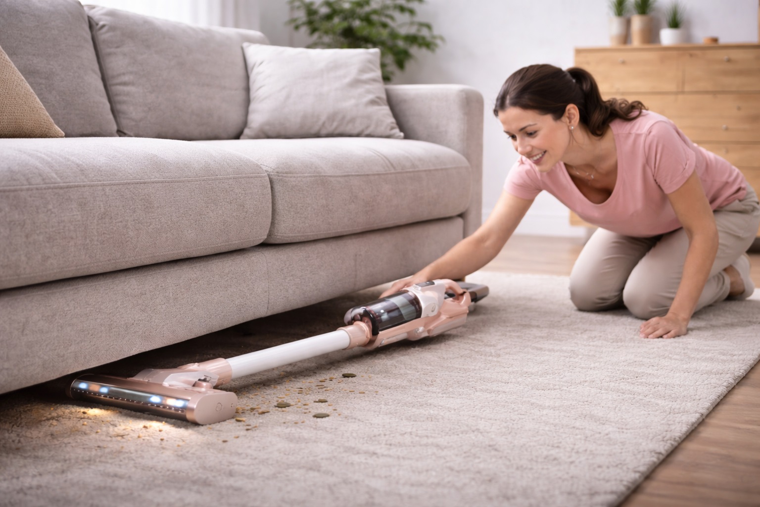 Low-Profile Cordless Vacuum for Under Furniture – LED Brush & Flat Head for Tight Spaces