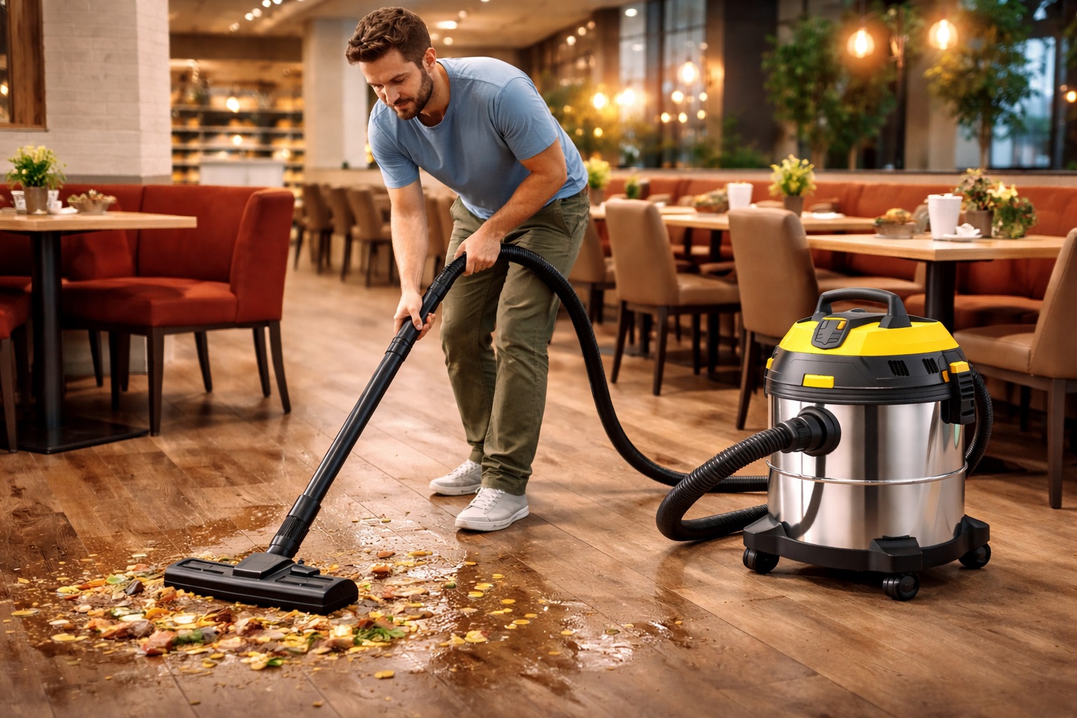 22L Wet and Dry Vacuum Cleaner for Restaurants – Stainless Steel Tank with Food Waste Blower