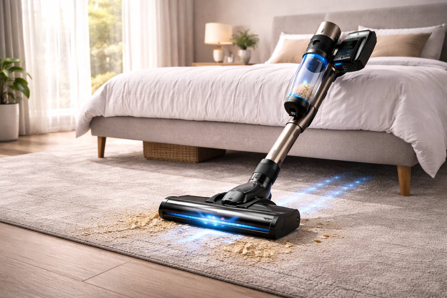 Bedroom Cordless Vacuum Cleaner – Deep Carpet Cleaning with LED Precision