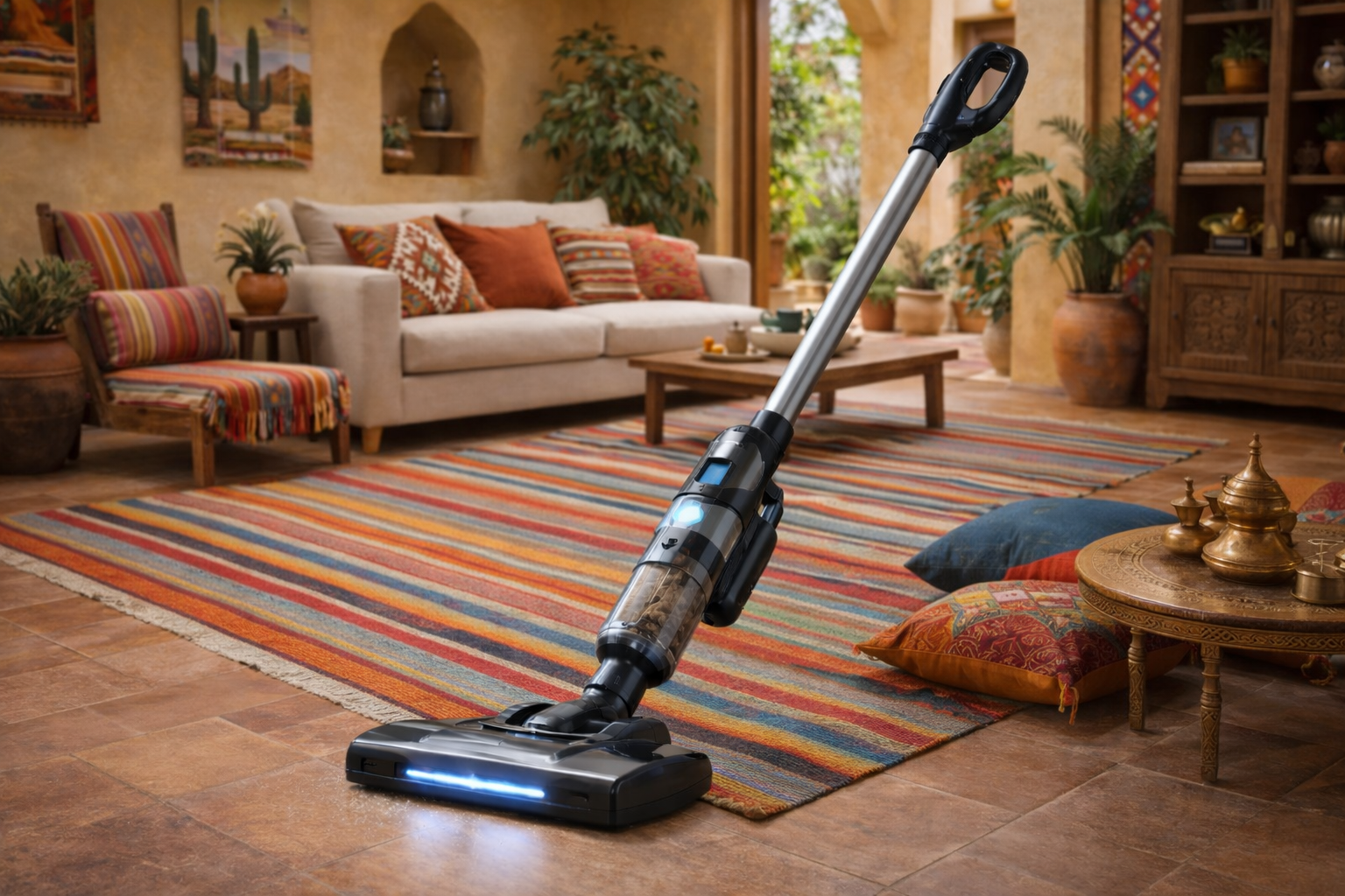 Cordless Vacuum for Boho Rugs & Tile Floors – Quiet, LED-Equipped & Multi-Surface Ready