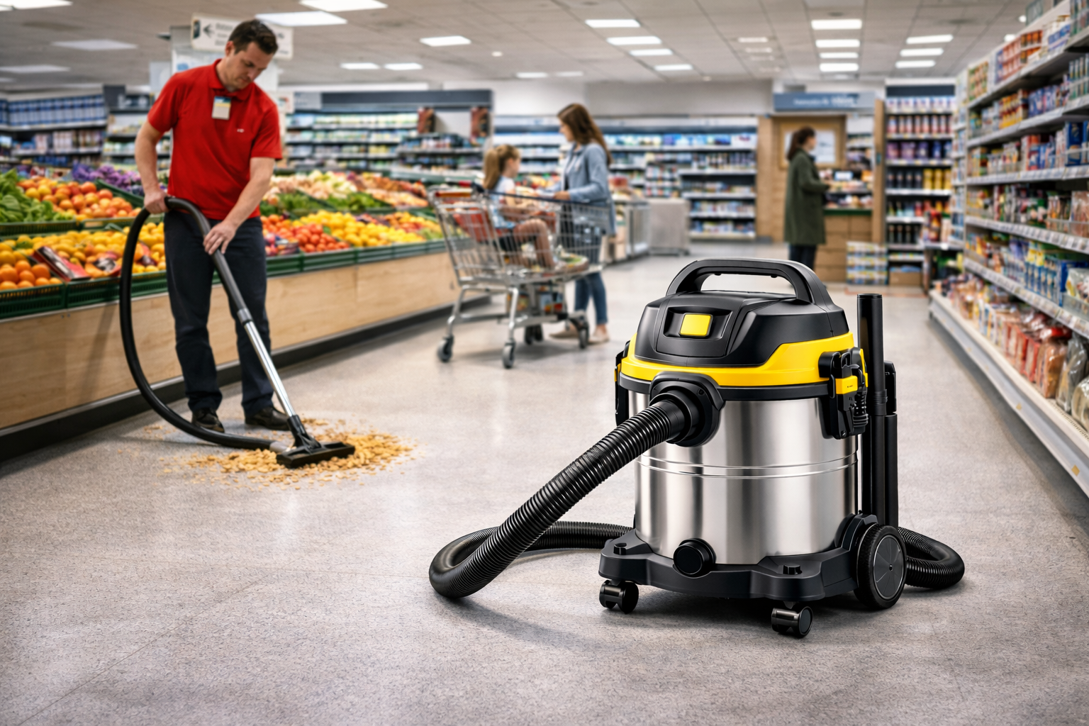 Retail & Supermarket Wet Dry Vacuum Cleaner – Quiet 30L Commercial Floor Cleaner