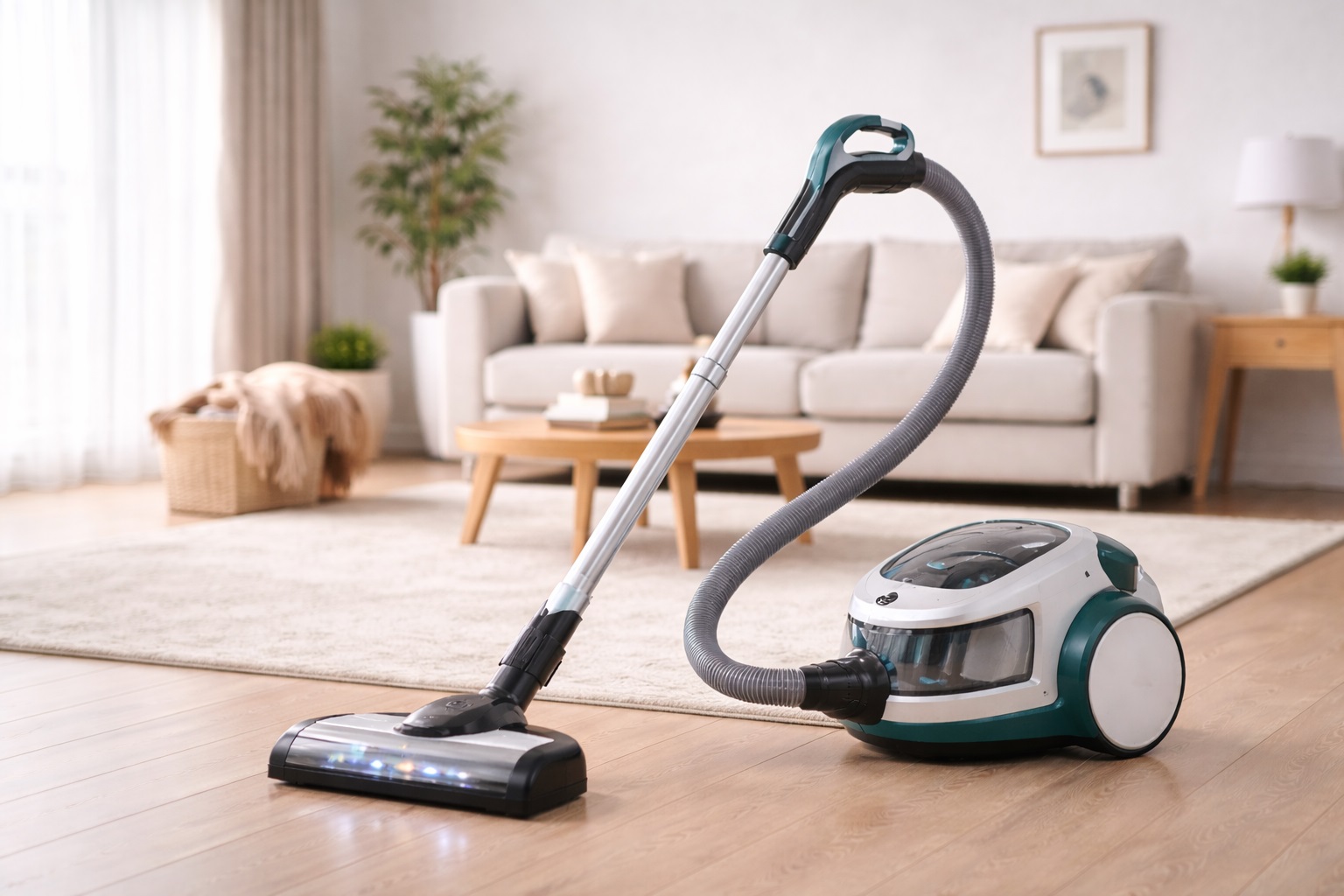 Anti-Tip Canister Vacuum for Seniors – Low Noise, Stable Suction Cleaner with LED Floor Head