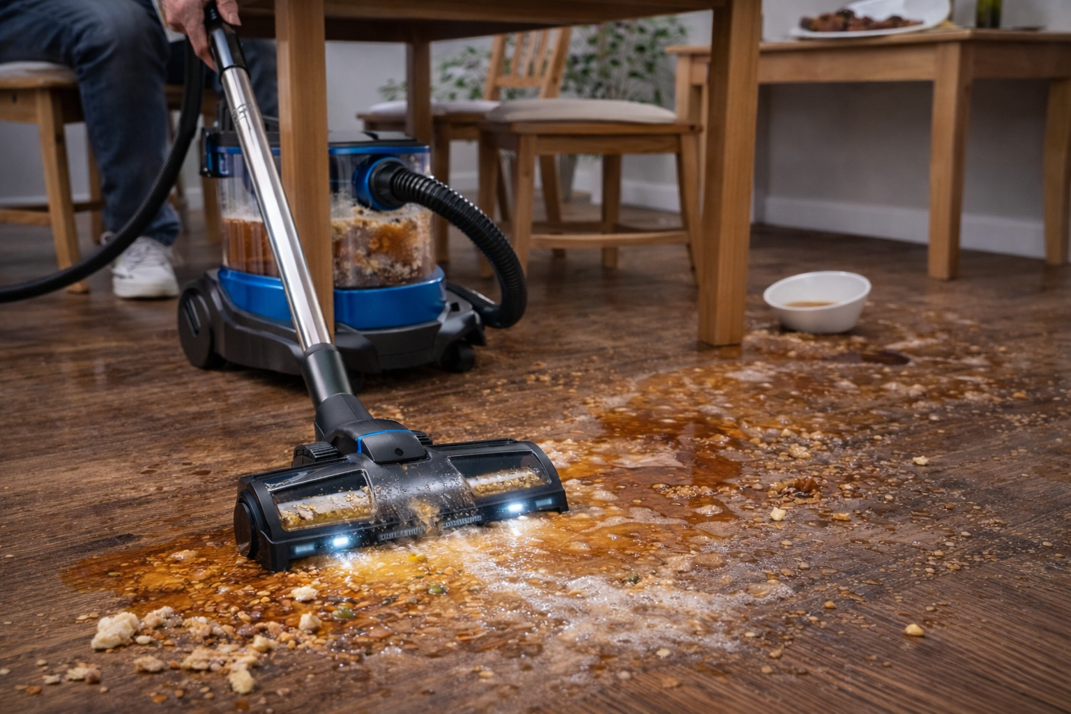 Under-Table Wet Dry Vacuum Cleaner for Dining Area Floor Mess Cleanup