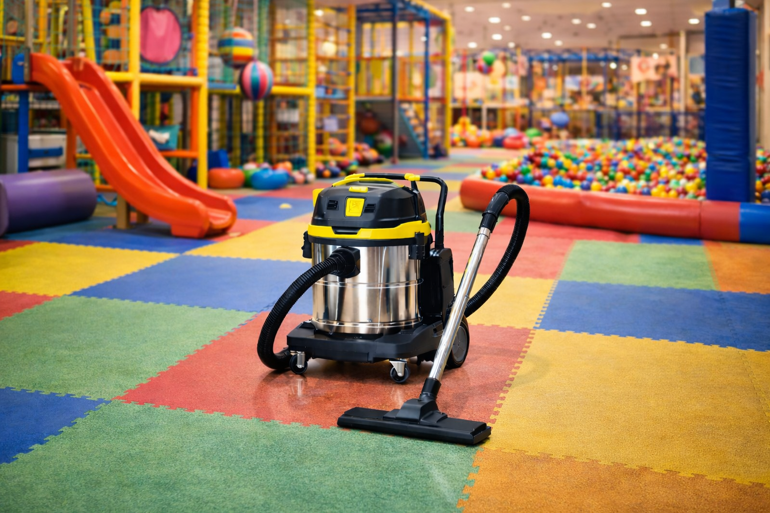 Commercial Wet and Dry Vacuum Cleaner for Indoor Playgrounds and Activity Centers