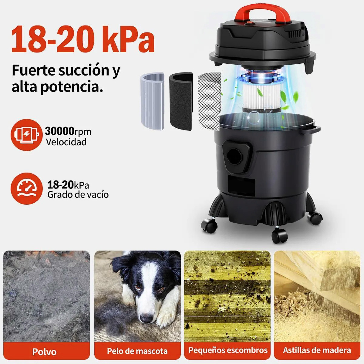 110V Wet & Dry Industrial Vacuum Cleaner 15–30L, 2000W, Heavy Duty for Home, Car & Construction