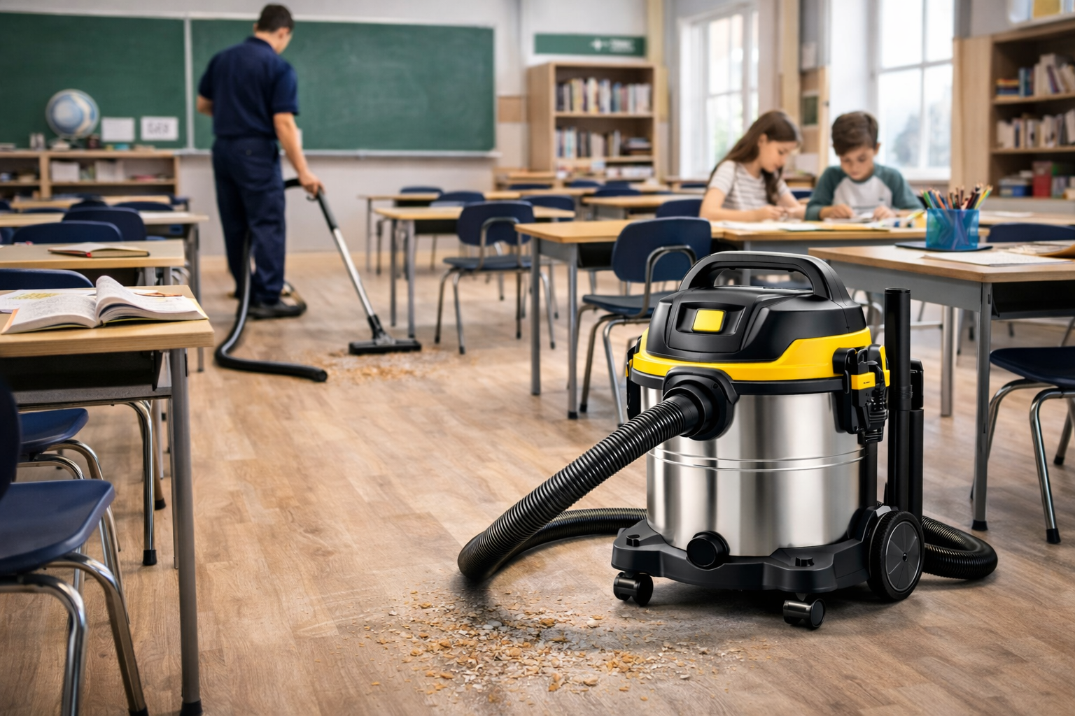 Daytime-Safe Commercial Vacuum Cleaner for Grocery Aisles – Wet & Dry 30L HEPA