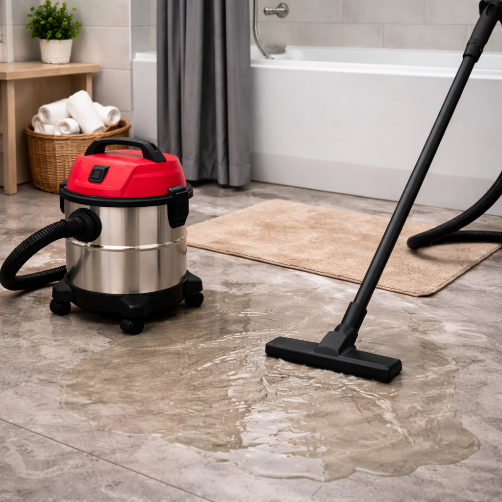Bathroom Wet & Dry Vacuum Cleaner – Compact 18L Suction for Water Spills & Tile Cleaning