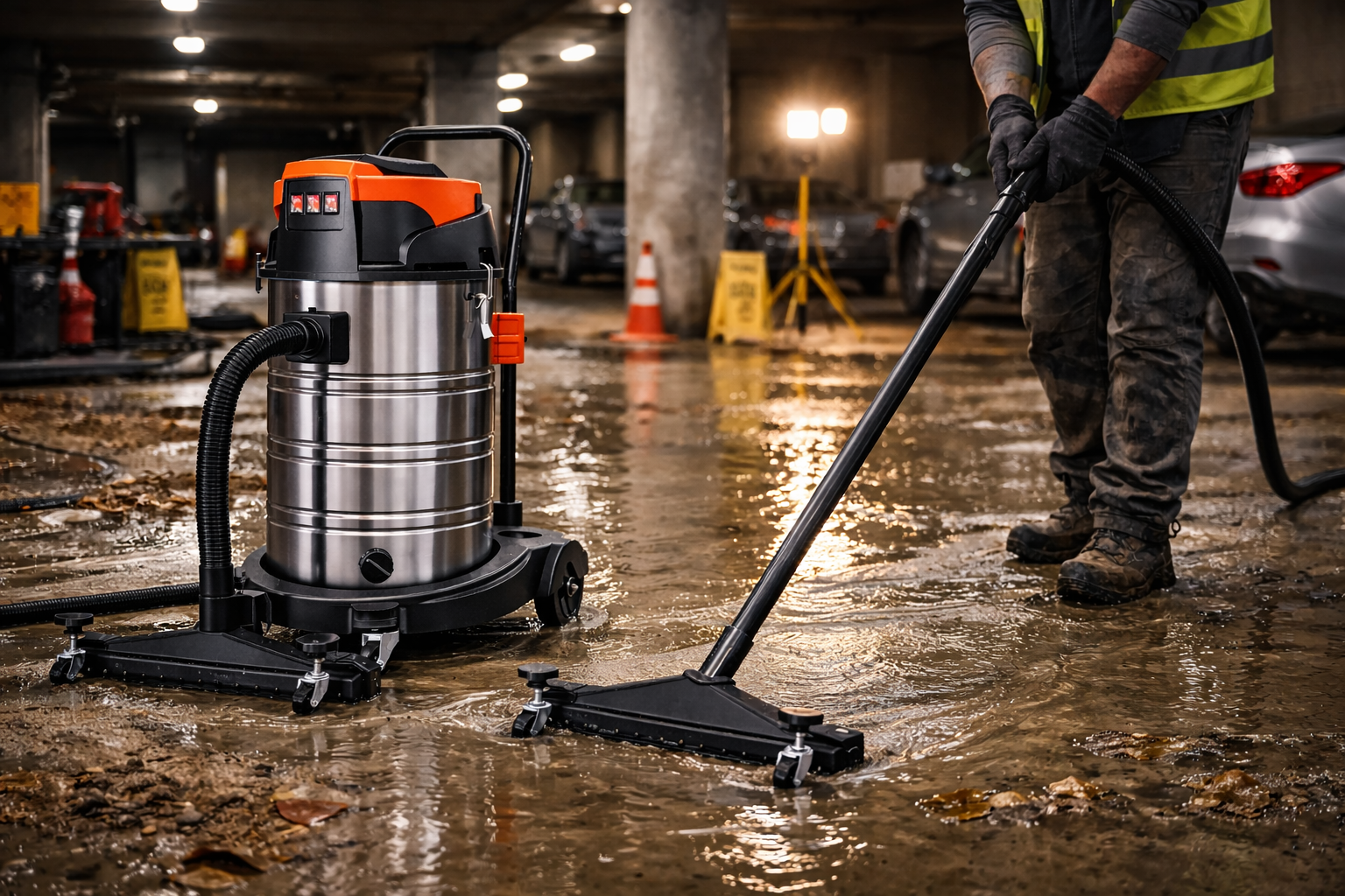 Industrial Wet & Dry Vacuum for Parking Lots & Garages – 60L Stainless Steel, 2000W