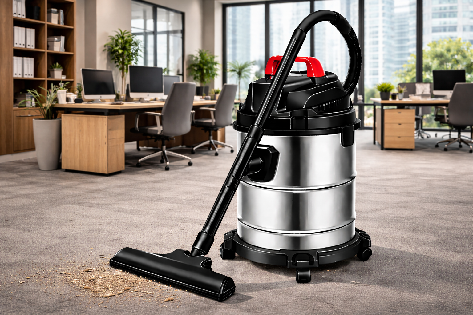 Office Wet & Dry Vacuum Cleaner – Stainless Steel with Quiet Operation for Commercial Carpets