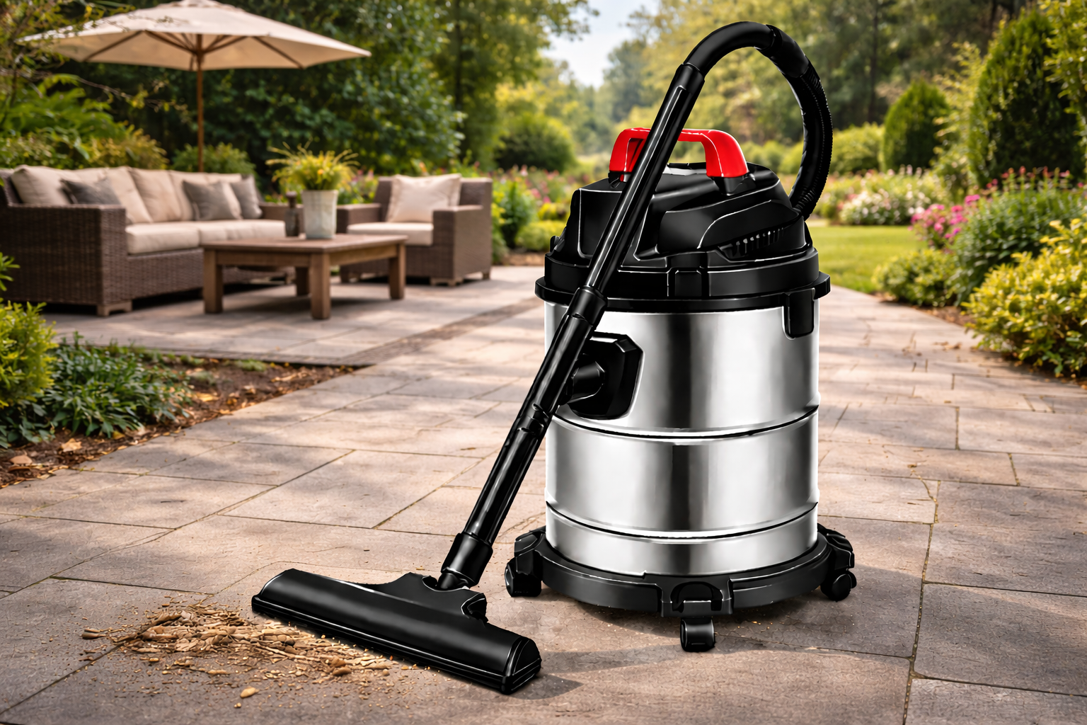 Garden Patio Wet & Dry Vacuum Cleaner – Stainless Steel for Outdoor Cleaning Tasks