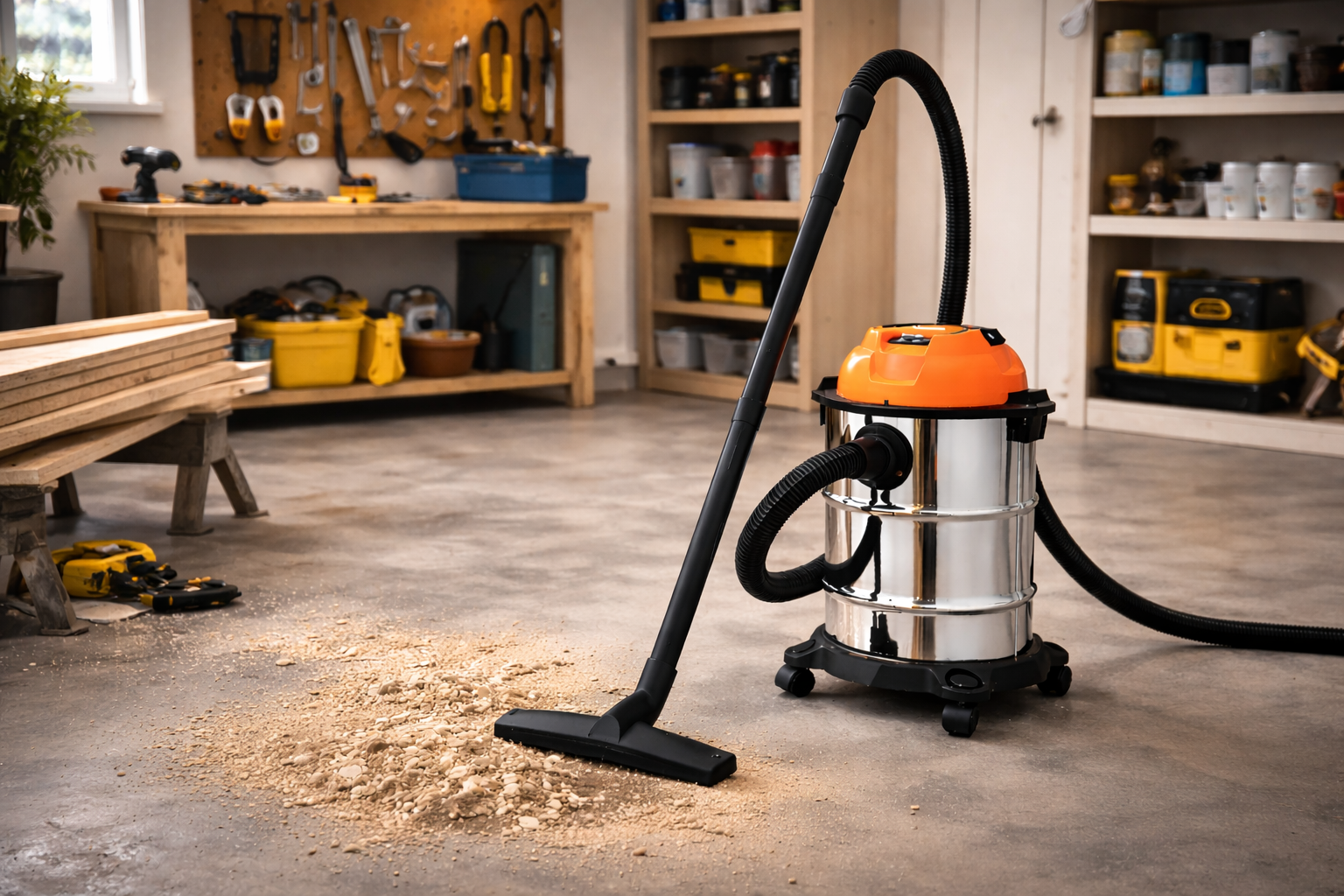 Heavy-Duty Wet and Dry Vacuum Cleaner for Workshop, Construction, and Garage Use