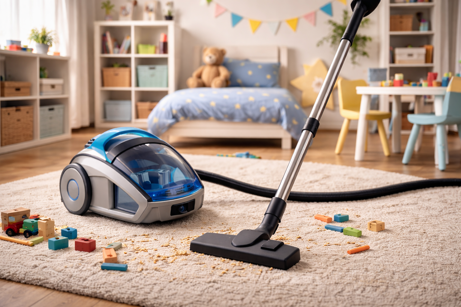 Powerful Canister Vacuum Cleaner with Multi-Surface Cleaning for Kids' Rooms