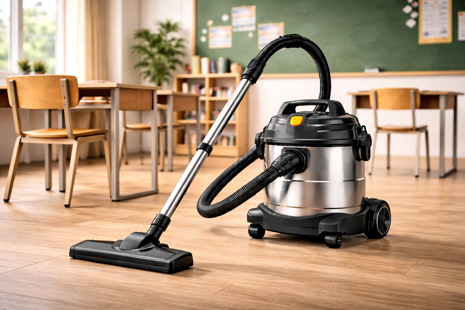 Quiet Barrel Vacuum Cleaner with Stainless Steel Design for Classroom Cleaning