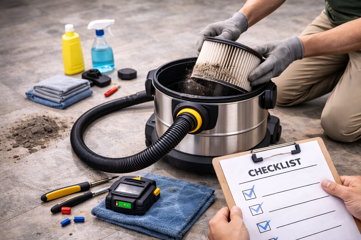 Stainless Steel Barrel Vacuum Cleaner with Easy Filter Replacement and Maintenance