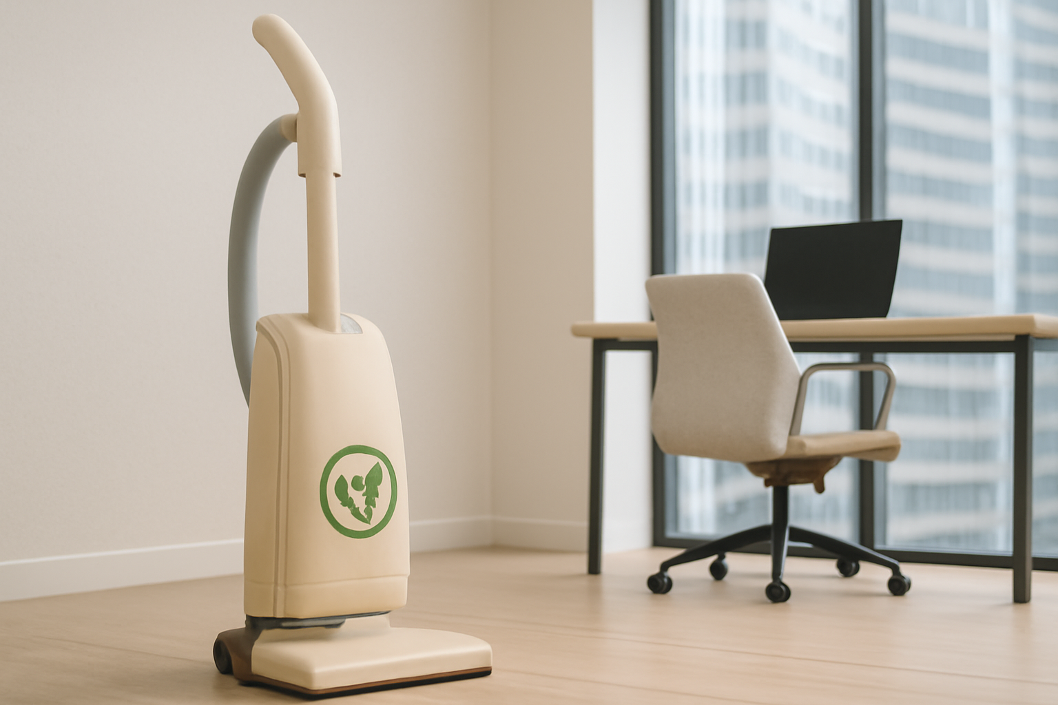 A13 Eco Upright Vacuum Cleaner – Sustainable Office Vacuum with Modern Design and Green Logo