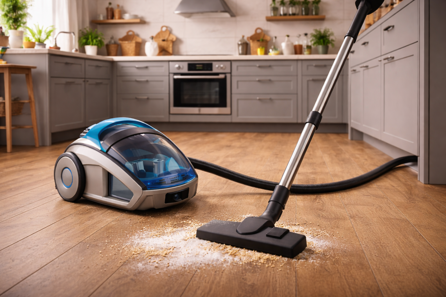 Multi-Surface Bagless Canister Vacuum Cleaner for Kitchens