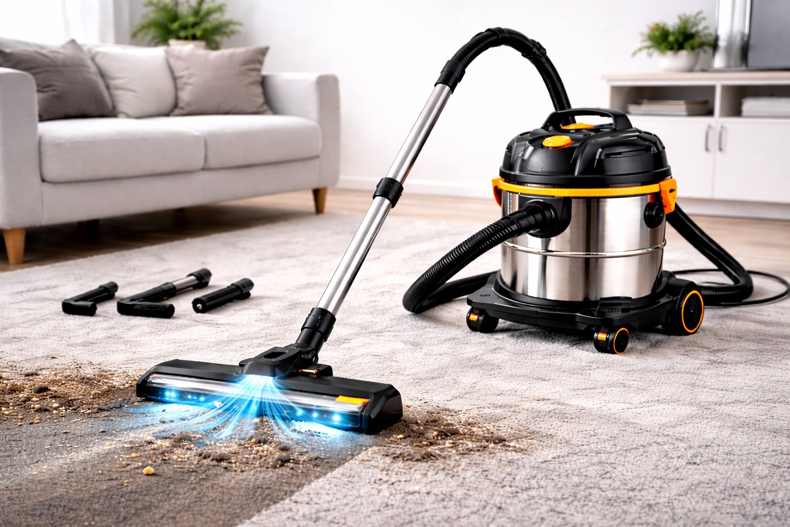 High-Powered Barrel Vacuum Cleaner with LED Floor Nozzle for Deep Cleaning