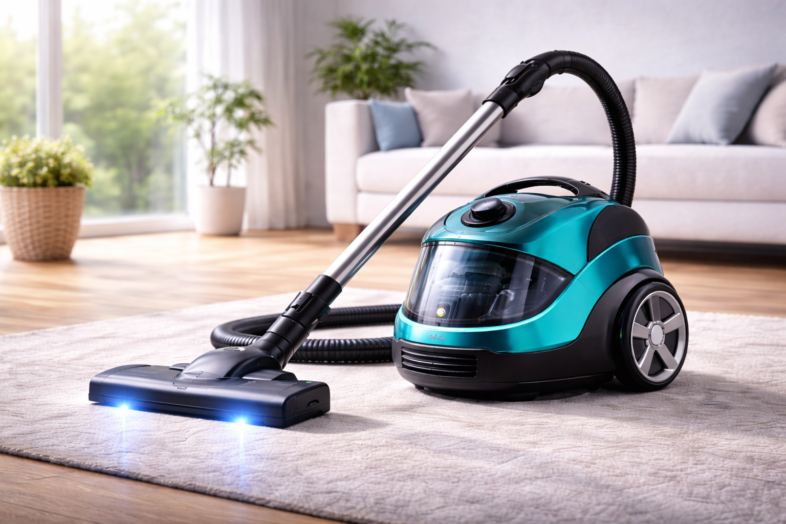 Modern Turquoise Canister Vacuum Cleaner with LED Headlights & Advanced Suction | 2025