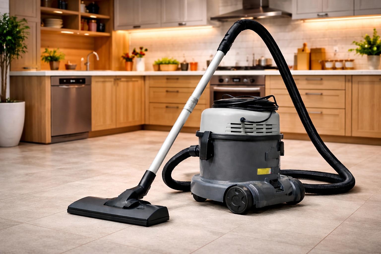 Heavy-Duty Canister Vacuum Cleaner for Kitchen Tile Floors