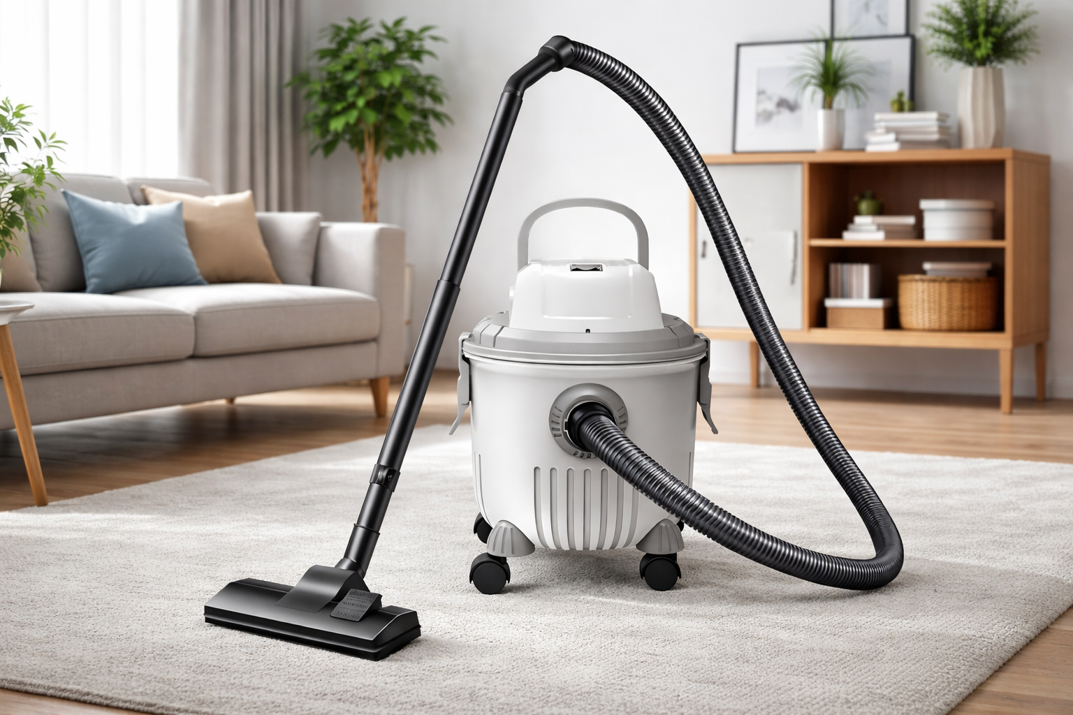 Powerful Wet and Dry Canister Vacuum Cleaner with 360° Wheels – Ideal for Home and Office