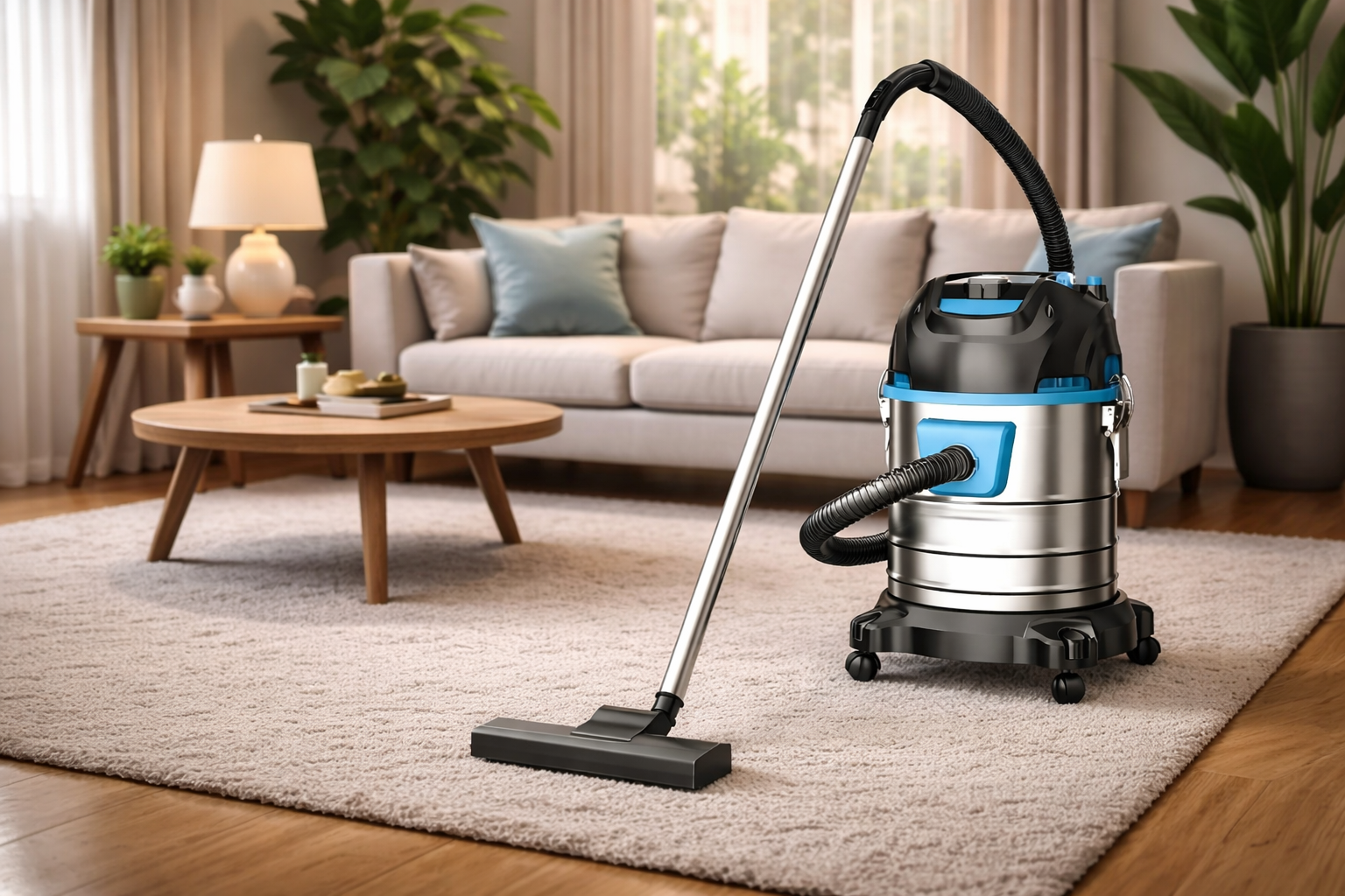 Heavy-Duty Wet & Dry Vacuum Cleaner with Stainless Steel Tank and Powerful Suction – Ideal for Home and Garage Use