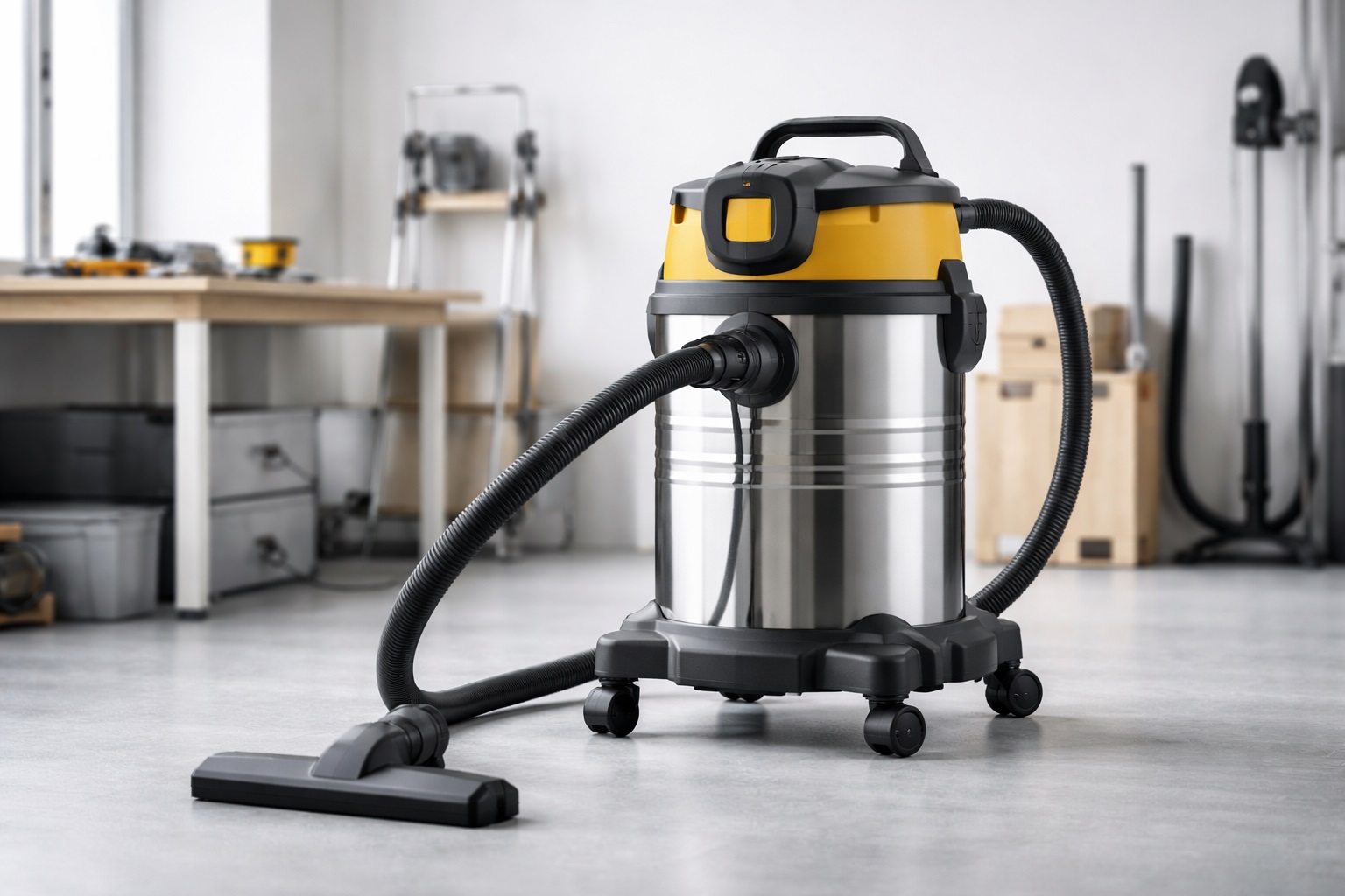 Industrial Wet and Dry Stainless Steel Barrel Vacuum Cleaner with High Power Suction