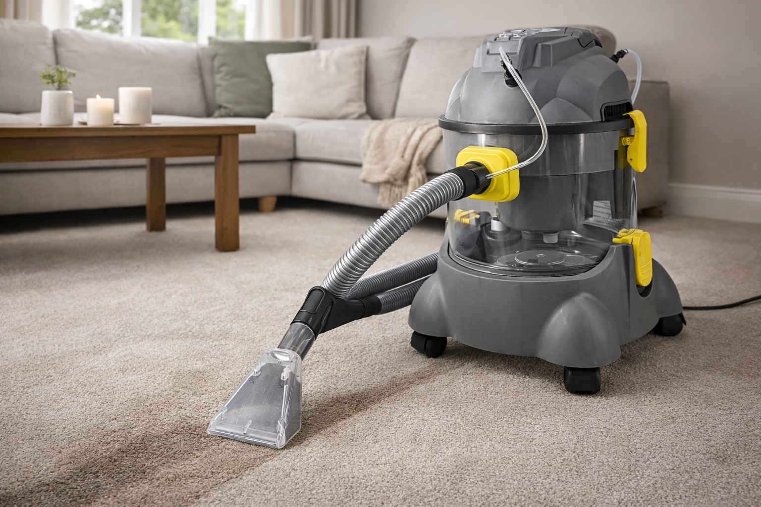 Portable Carpet Cleaner Machine with Transparent Water Tank and Upholstery Cleaning Hose