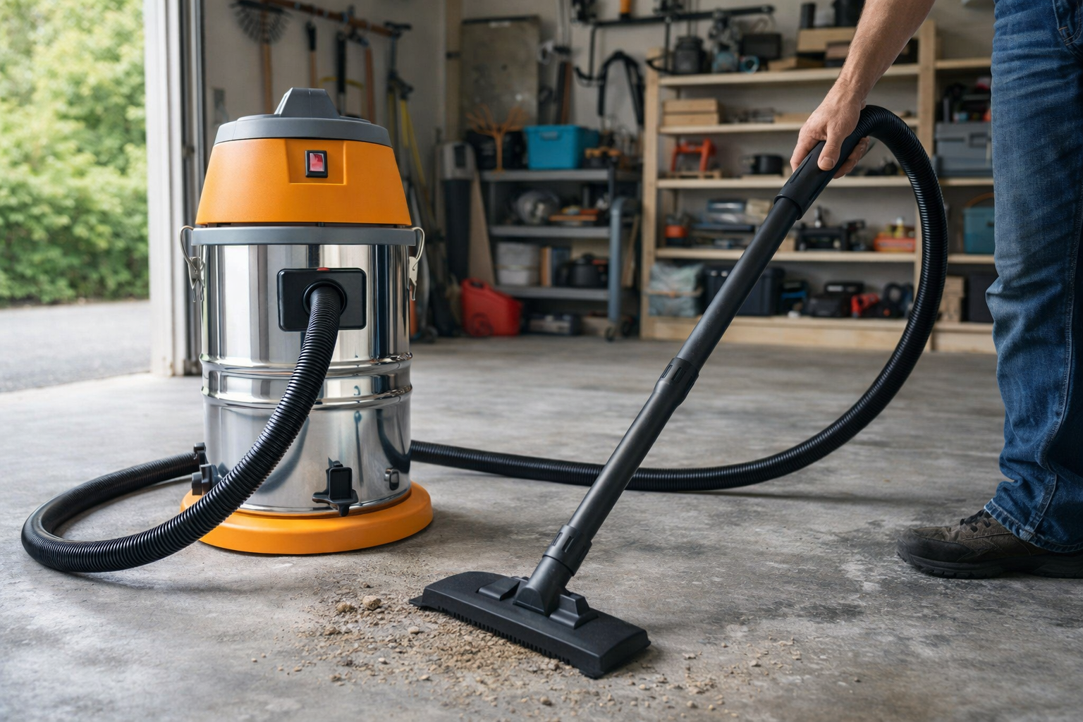 Heavy-Duty Wet and Dry Industrial Vacuum Cleaner – Stainless Steel Canister for Garage & Workshop