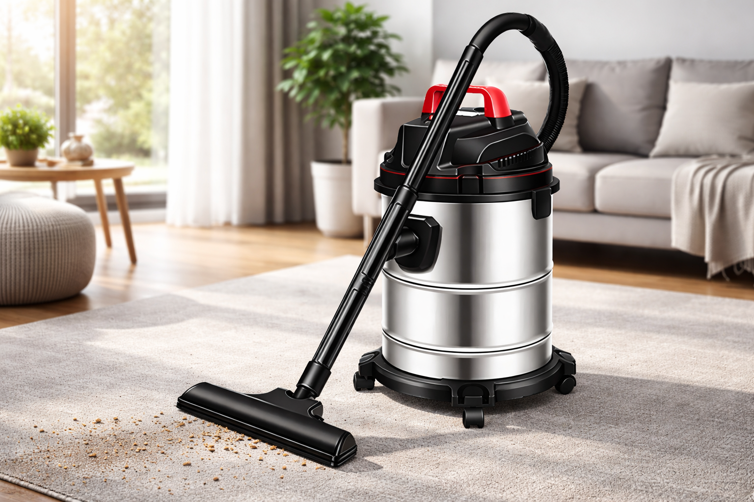 Heavy Duty Stainless Steel Wet & Dry Vacuum Cleaner with Large Capacity and Powerful Suction