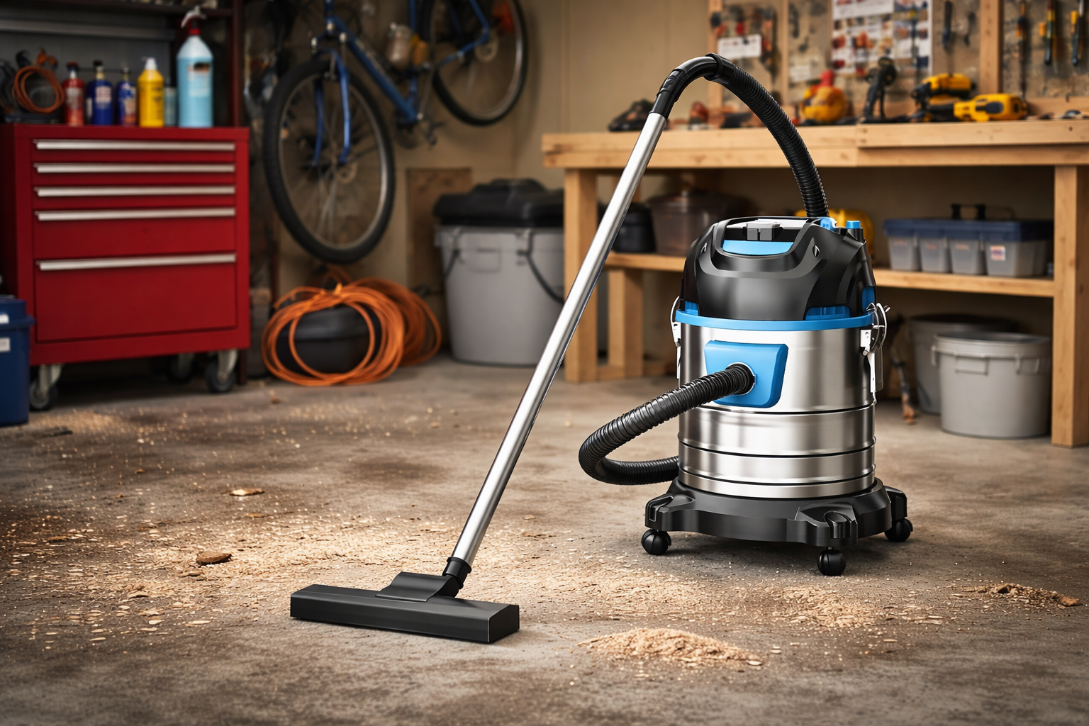 Industrial Wet & Dry Shop Vacuum Cleaner with 25L Stainless Steel Tank and High Suction Power – Ideal for Garage and Workshop