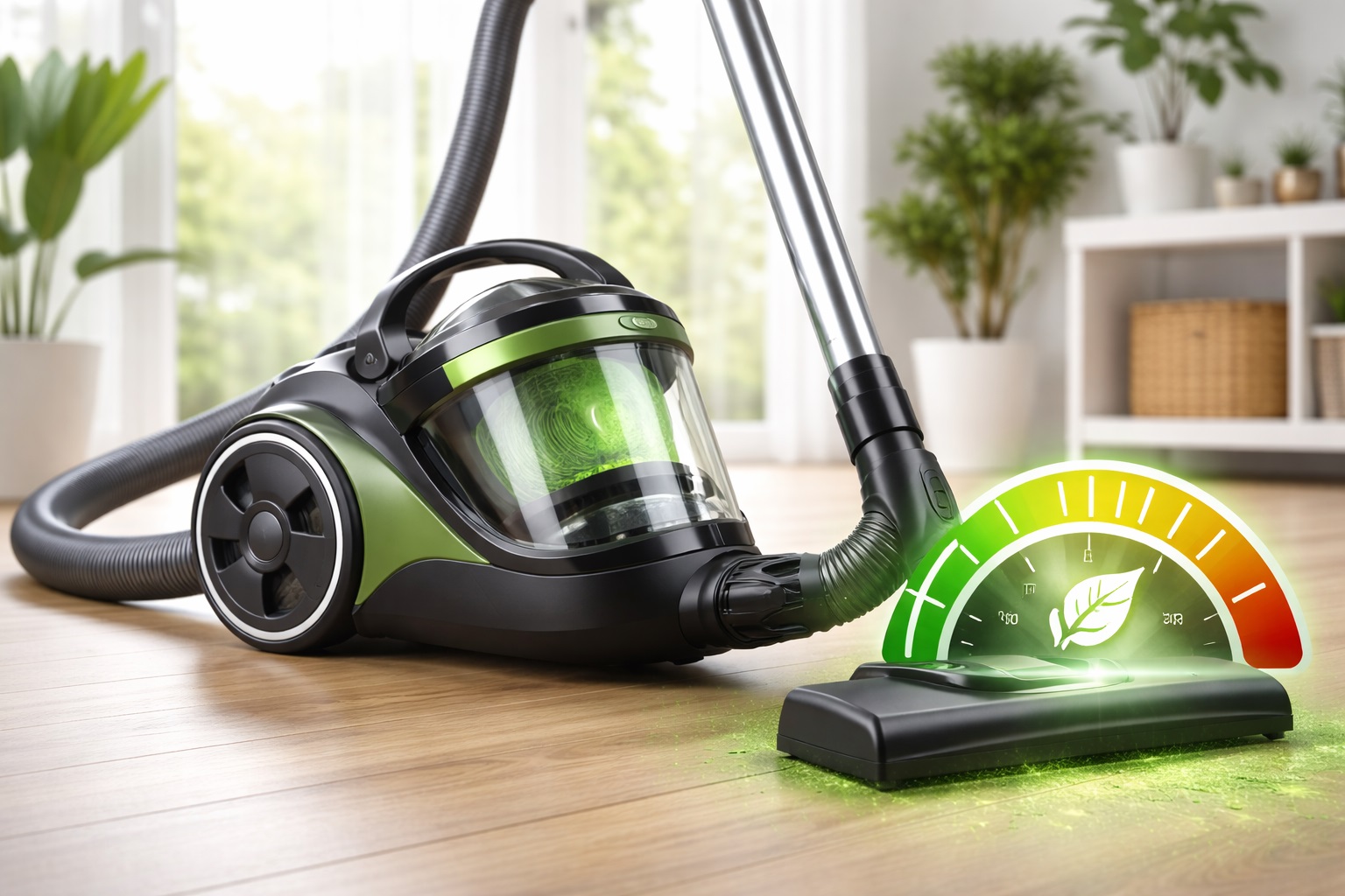 Green Energy-Efficient Barrel Vacuum Cleaner with LED Display