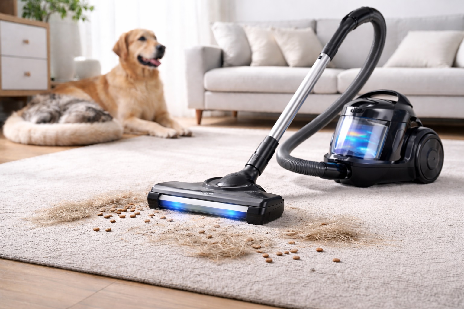 Powerful Pet Hair Canister Vacuum Cleaner with Tangle-Free Brush and HEPA Filter