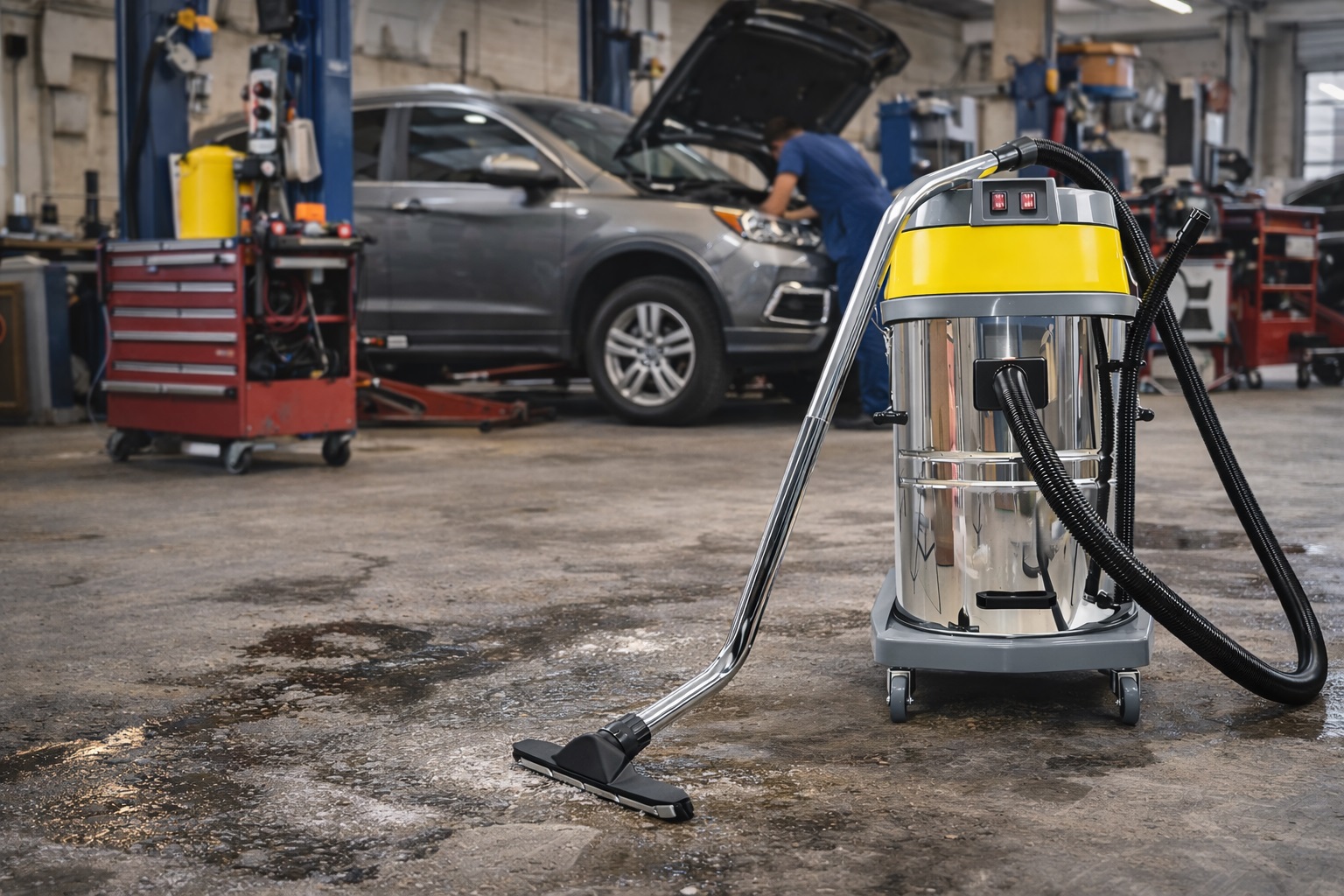 Automotive Workshop Wet Dry Vacuum Cleaner Stainless Steel Garage Industrial Vacuum