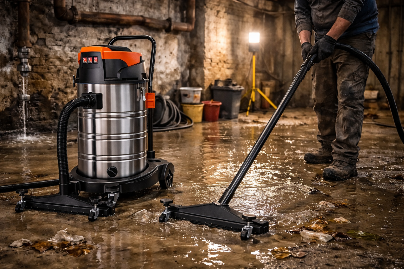 Basement & Flood Wet/Dry Industrial Vacuum – 2000W Stainless Steel Cleaner