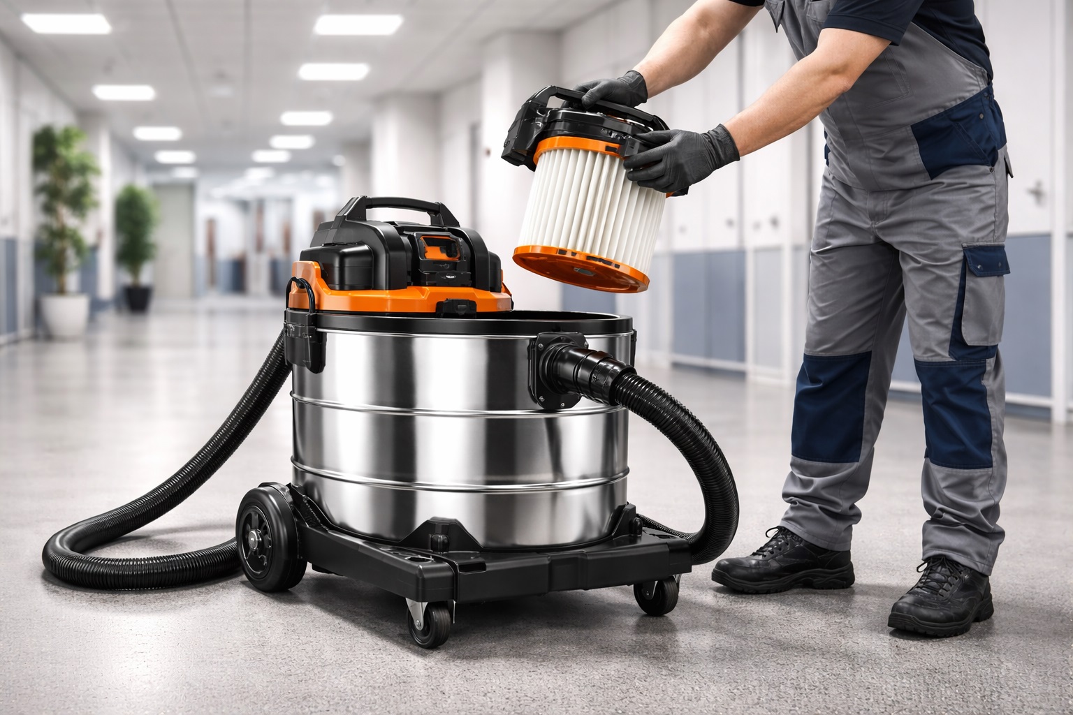 Commercial Wet-Dry Vacuum Cleaner with Easy Filter Replacement