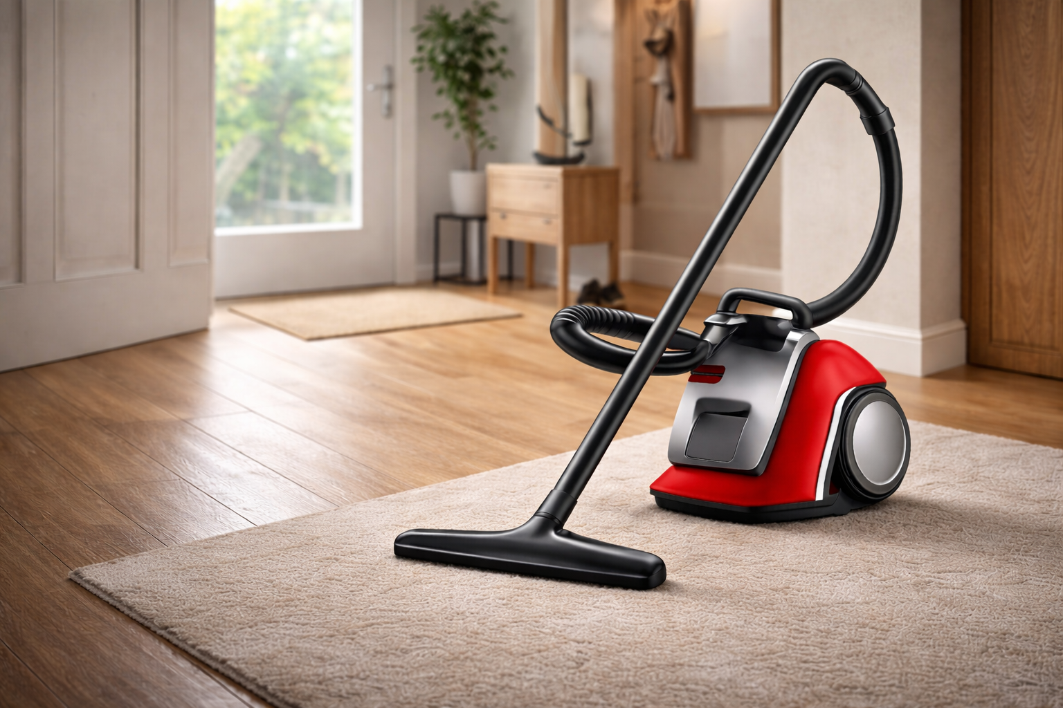 Sleek Red & Black Compact Canister Vacuum Cleaner