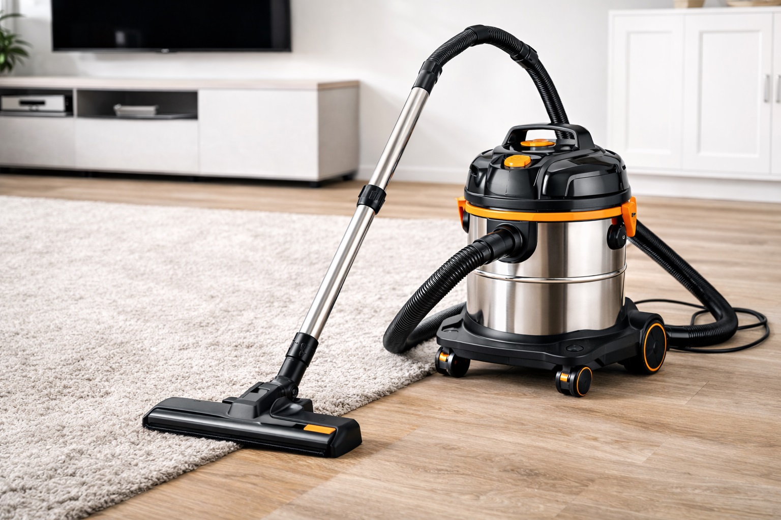 Wet and Dry Barrel Vacuum Cleaner – Dual-Surface Nozzle for Carpet and Hardwood