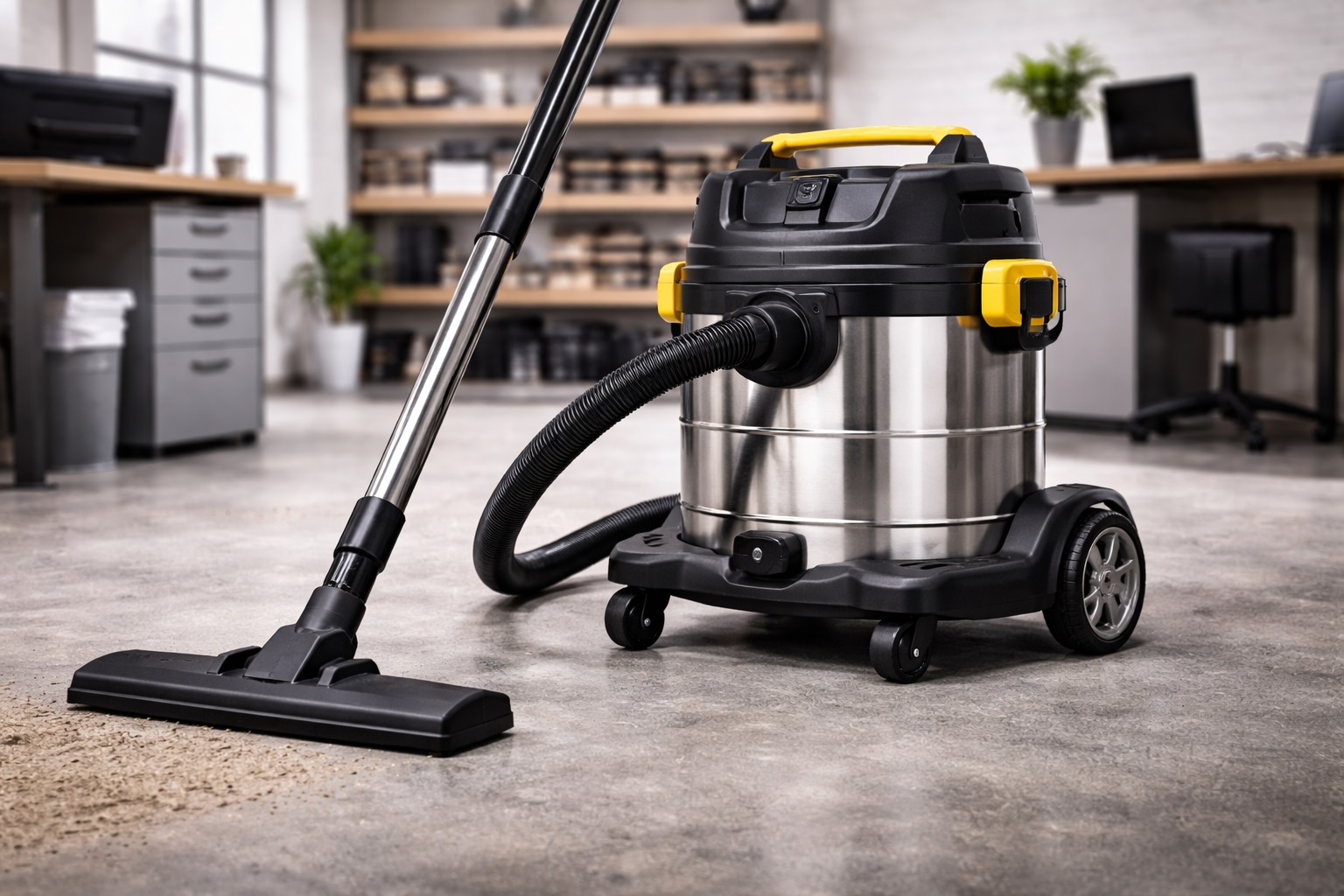 Commercial Stainless Steel Wet-Dry Vacuum Cleaner for Small Businesses