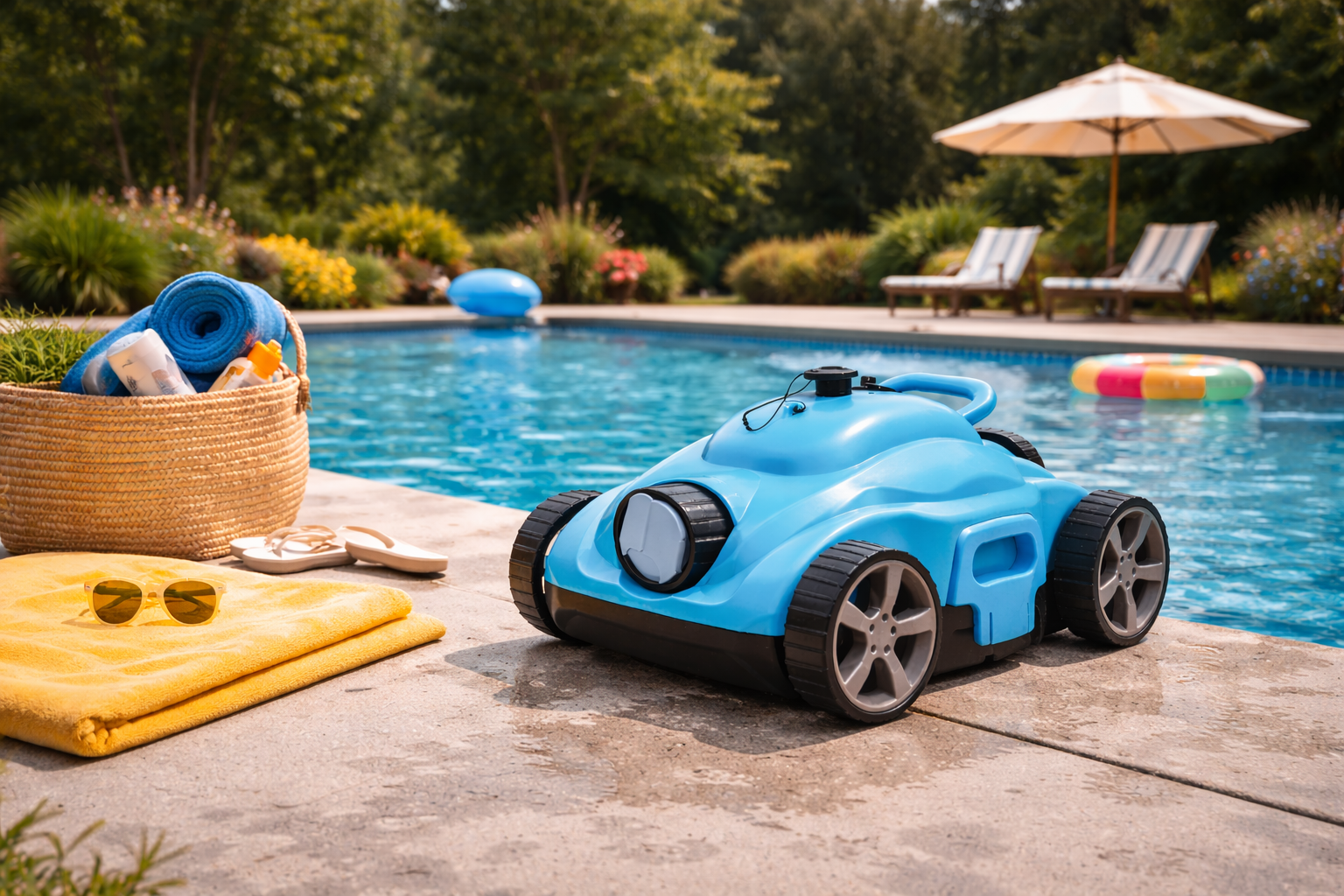Robotic Pool Cleaner with Poolside Accessories (Towels & Float)
