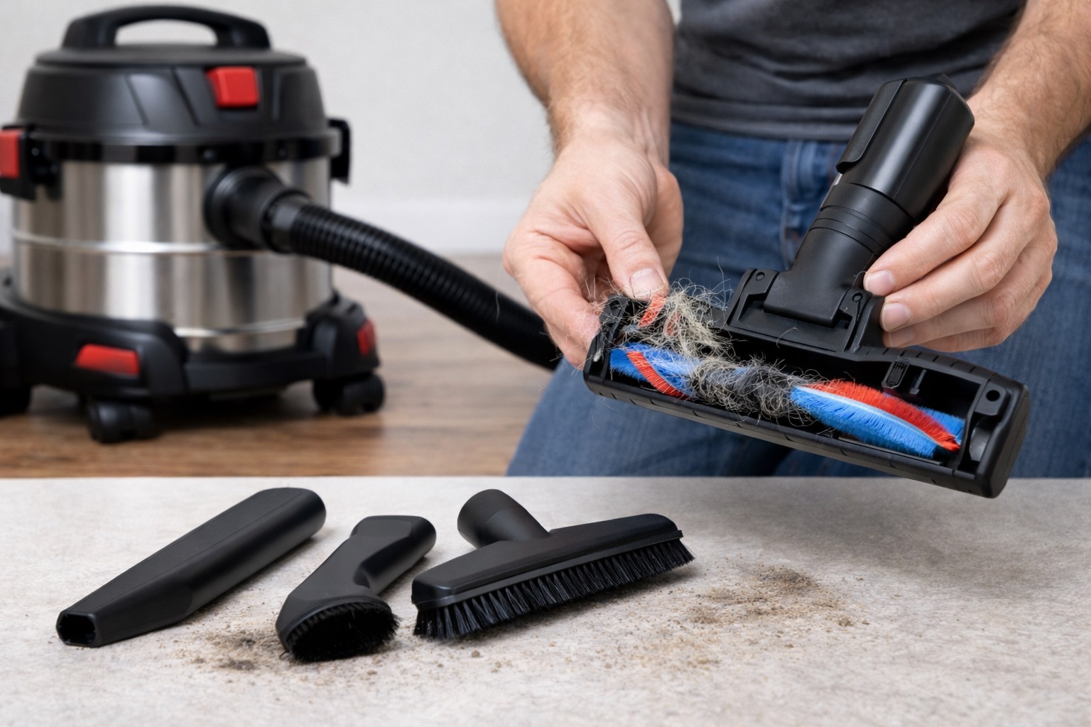 Stainless Steel Barrel Vacuum Cleaner with Motorized Brush and Attachments