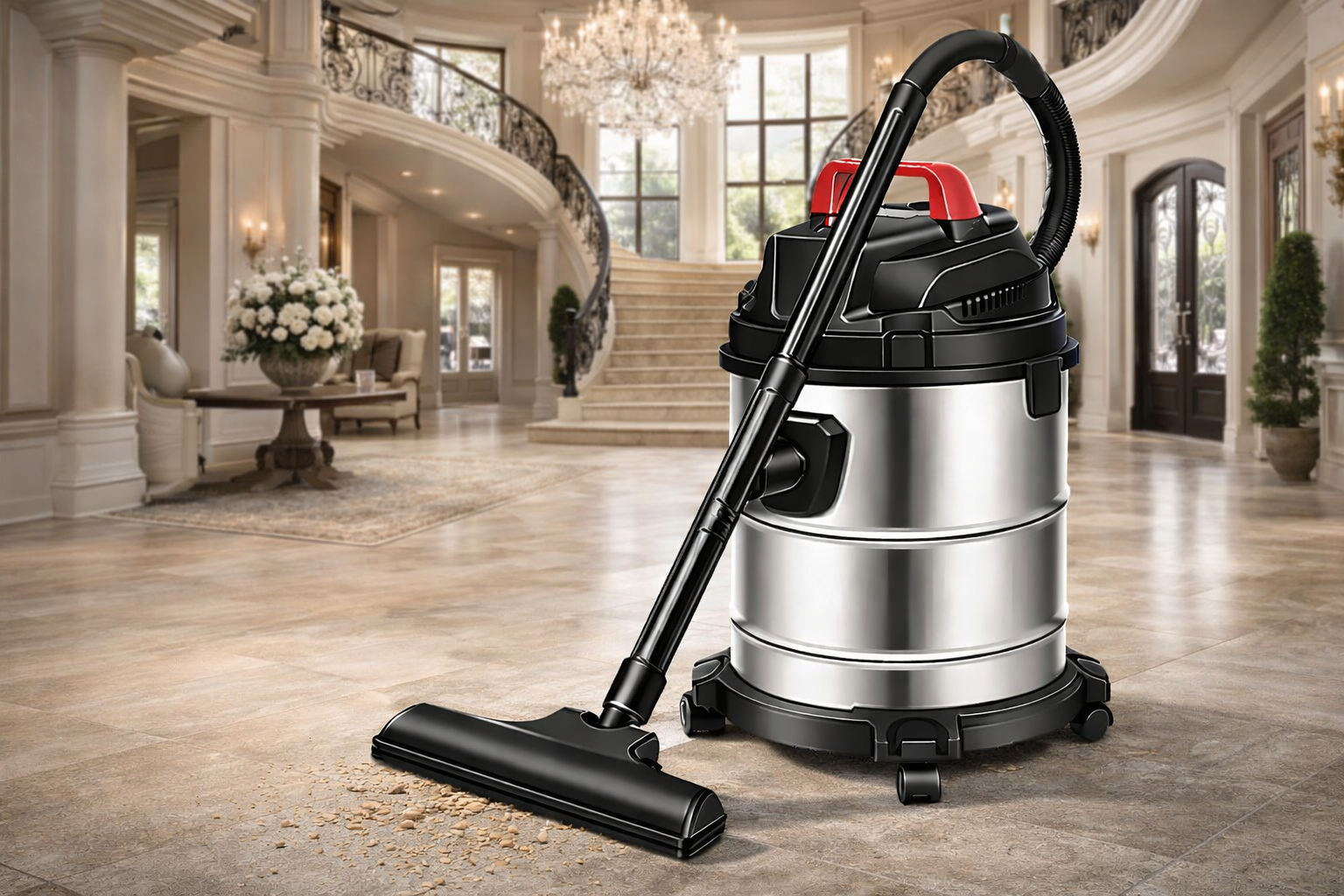 Luxury Hall Stainless Steel Wet & Dry Vacuum Cleaner – High-Capacity Professional Cleaning Solution
