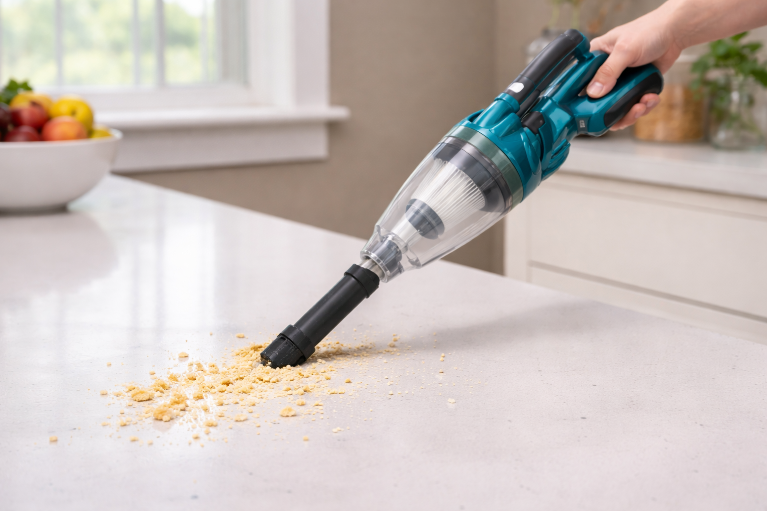 Cordless Kitchen Counter Vacuum Cleaner – Handheld with HEPA Filter & Slim Nozzle