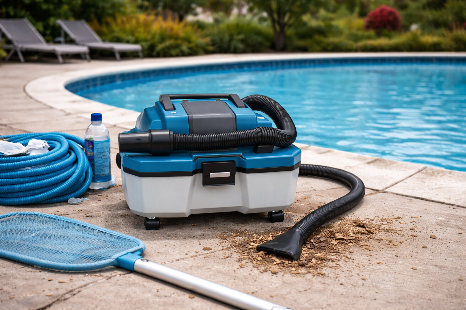 Portable Wet & Dry Poolside Vacuum Cleaner for Outdoor Debris and Water Removal