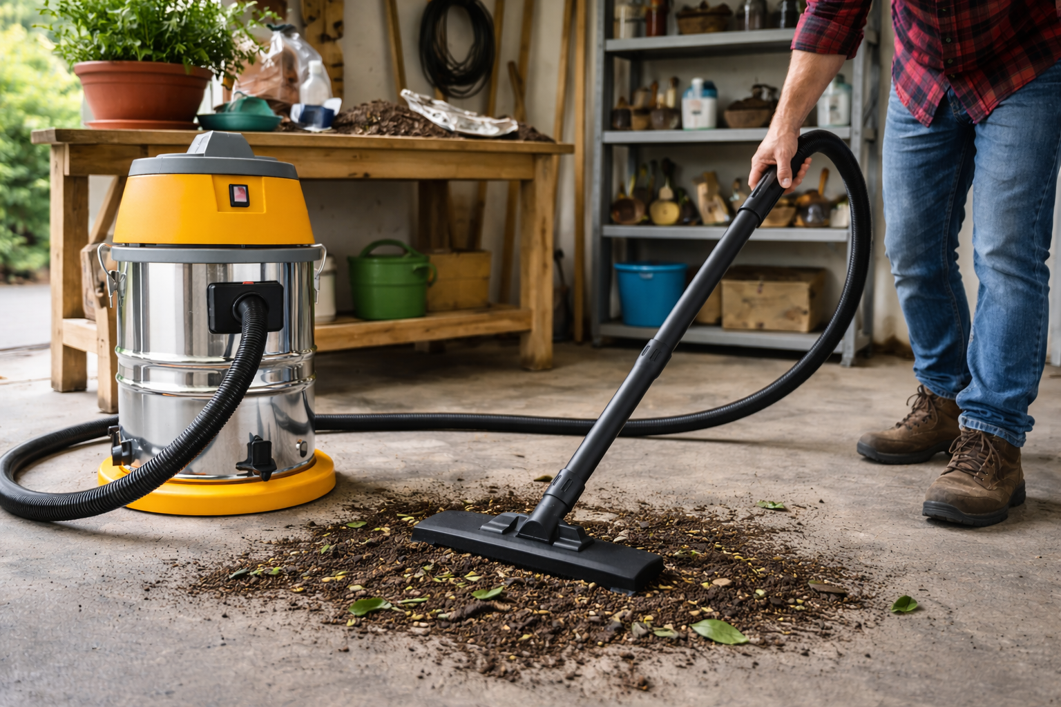 Garden & Workshop Wet and Dry Vacuum Cleaner – Stainless Steel Canister for Leaves and Soil