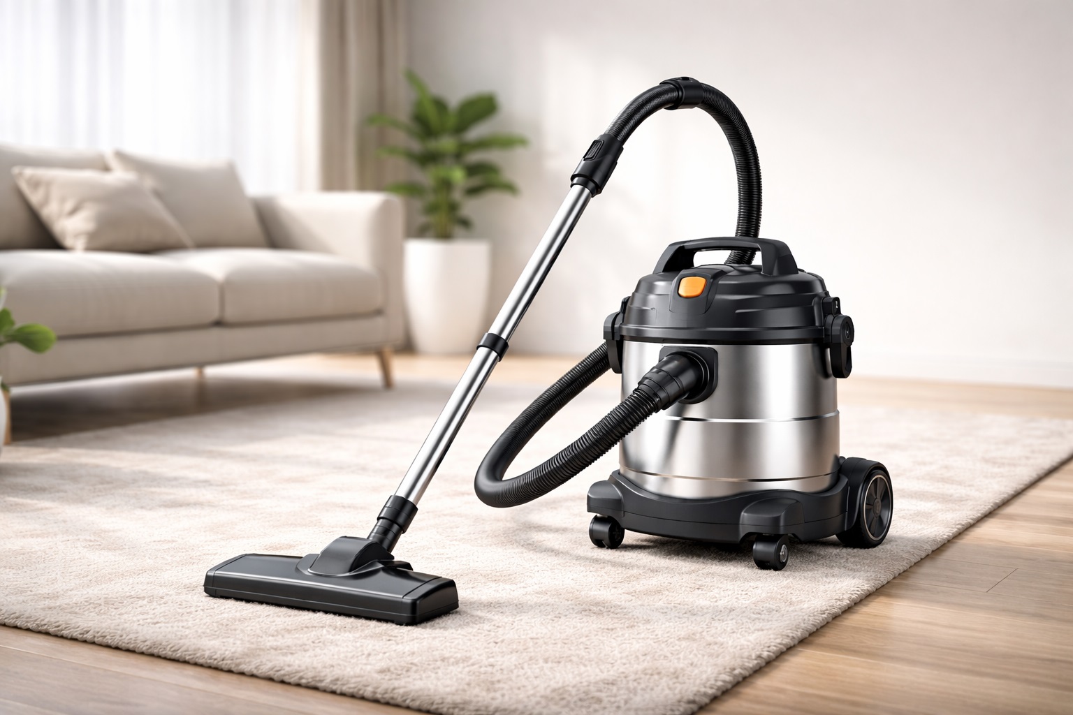 Silent Barrel Vacuum Cleaner with Stainless Steel Design